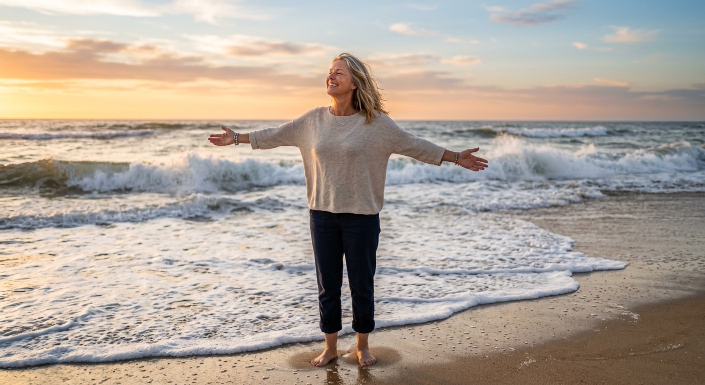 Woman feeling free at the ocean